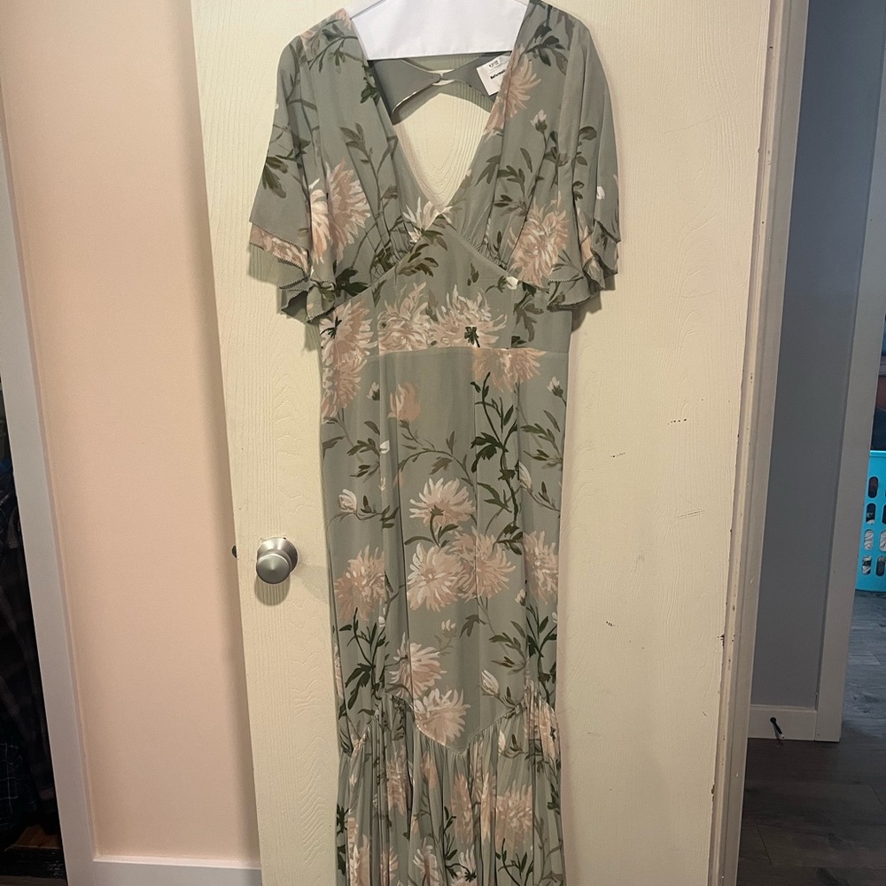 Reformation Green Floral Midi Dress